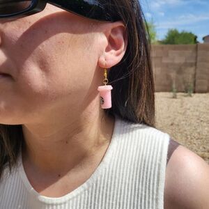 Women's Starbucks Pink Cup Dangle Drop Earrings, Coffee Fashion Jewelry